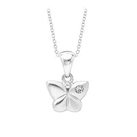Young Girl's Silver Diamond Butterfly Pendant With Chain (14 to 16 inches)