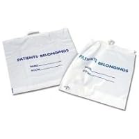 Medline Plastic Patient Belongings Bag with Patch Handle, Printed, White, 16