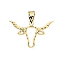 High Polish Open Work Texas Longhorn Bull Yellow Gold Pendant Necklace - Gold Purity:: 10K, Pendant/Necklace Option: Pendant Only