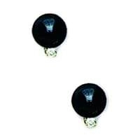14k Yellow Gold Black 7mm Round Crystal Pearl and CZ Cubic Zirconia Simulated Diamond Earrings Jewelry for Women