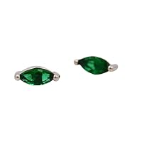 925 Sterling Silver Gorgeous Marquise Green Emerald Stud Earring Gift Jewelry