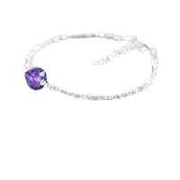 Natural Amethyst 8mm Cube Shape Faceted Cut Gemstone Beads 7 Inch Adjustable Silver Plated Clasp Bracelet With Karren Hill Tribe Beads For Men, Women. Natural Gemstone Link Bracelet. | Lcbr_00317