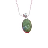 Natural Green Oval Jasper Pendant 925 sterling silver jewelry for her