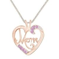Round Cut Pink Sapphire Mom Heart Pendant Necklace 14K Rose Gold Plated