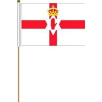 Northern Ireland Large 12 X 18 Inch Country Stick Flag Banner on a 2 Foot Wooden Stick .. Polyester ... New