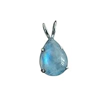 925 Sterling Silver Natural Pear Rainbow Moonstone Pendant With 20'' Chain