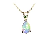 Genuine Ethiopian Opal With Emerald Pendant Necklace Sterling Silver Gold Plated Jewelry