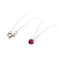 Natural Gemstone Ruby Necklace Pendant Round 5 mm Prong Setting 14k Yellow Gold 18 Inches Chain, Red, PSJ-058