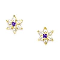 14k Yellow Gold February Purple CZ Large Flower Screw Back Earrings Measures 8x7mm Jewelry for Women