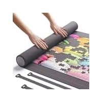 Puzzle Mat Roll Up for Jigsaw Puzzles 500 pc - Dark Grey Portable Puzzle Storage Organizer by QUOKKA - | for Vertical Horizontal Circular Puzzles | 2 Foam Tubes | 3 Stripes