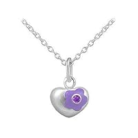12-18 Inches Silver Simulated Birthstone Flower Heart Children And Teen Girls Necklace