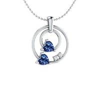 1/2 Ct Double Heart Blue Sapphire Circle Pendant Necklace 14K White Gold Plated