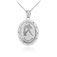 Polished White Gold Aquarius Zodiac Sign Oval Pendant Necklace - Gold Purity:: 10K, Pendant/Necklace Option: Pendant Only