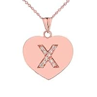 Diamond Initial A-Z Heart Pendant Necklace in Rose Gold - Gold Purity:: 10K, Pendant/Necklace Option: Pendant With 20