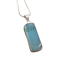 925 Sterling Silver Pretty Blue Chalcedony Gemstone Pendant With 17inch Chain Handmade Jewelry