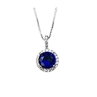 Beautiful Round Blue Sapphire Small Pendant In 925 Sterling Silver Jewelry-Handmade pendant-Women gemstone Jewelry