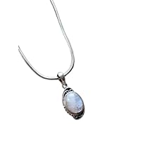 925 Sterling Silver Natural Oval Rainbow Moonstone Pendant necklace Jewelry