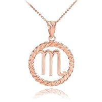 Rose Gold Scorpio Zodiac Sign in Circle Rope Pendant Necklace - Gold Purity:: 10K, Pendant/Necklace Option: Pendant With 16