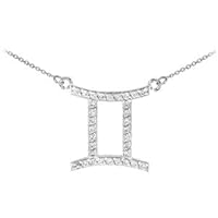 14K White Gold Gemini Zodiac Sign Diamond Necklace - Chain Length 16