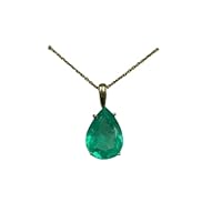Beautiful Pear Green Emerald Pendant Sterling Silver Gold Plated Curb Linked Chain