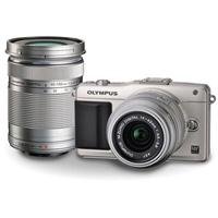 OM SYSTEM OLYMPUS E-PM2 16MP Mirrorless Digital Camera with 14-42mm and 40-150mm Two Lens Kit (Silver) (Old Model)