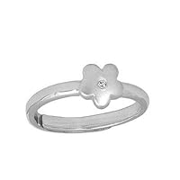 Teens Jewelry - Silver Diamond Flower Adjustable Ring From Size 5 To 10