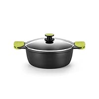 Foodie Two-Handed Frying Pan with Glass Lid Skillet Cast Aluminum Tall Casserole Full Induction Bottom (7.9