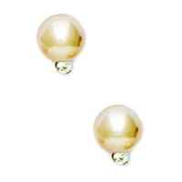 14k Yellow Golden 7mm Round Crystal Pearl and CZ Cubic Zirconia Simulated Diamond Earrings Jewelry for Women