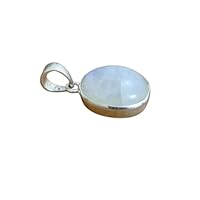 Sterling Silver 925 Natural Oval Rainbow Moonstone Pendant Jewelry