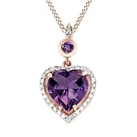Amethyst & Diamond Heart Pendant Necklace 14K Rose Gold Plated Sterling Silver
