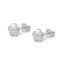 Kids Jewelry - Sterling Silver Diamond Flower Earrings For Girls