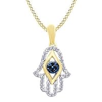 1/10 Ct Round Cut Diamond Hamsa Pendant Necklace 14K Yellow Gold Plated