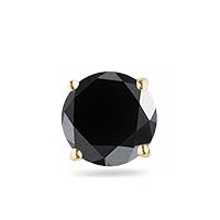 1.00 Ct of 5.65-6.37 mm AAA Round Black Diamond Mens Stud Earring in 14K Yellow Gold- (Diamond Appraisal Included)-Screw Backs