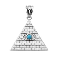 WHITE GOLD EGYPTIAN PYRAMID WITH TURQUOISE EVIL EYE PENDANT - Gold Purity:: 10K, Pendant/Necklace Option: Pendant With 22