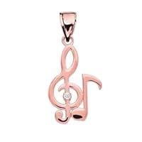 DIAMOND TREBLE CLEF AND EIGHTH NOTE MUSIC ROSE GOLD PENDANT NECKLACE - Gold Purity:: 10K, Pendant/Necklace Option: Pendant Only