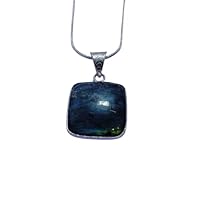 925 Sterling Silver Natural Square Labradorite gemstone Pendant With 20Inch Chain