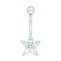 14k White Gold CZ Cubic Zirconia Simulated Diamond 14 Gauge Dangling Star Body Jewelry Belly Ring Measures 26x10mm Jewelry Gifts for Women