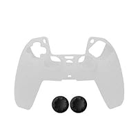 Anti-Slip Silicone Protective Case Cover Skin Grip with Joystick Caps for Playstation 5 PS5 Controller Gamepad (White)