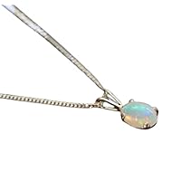 925 Sterling Silver genuine Ethiopian Opal Pendant With Chain Necklace Handmade Gift Jewelry
