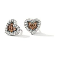 K Gallery 1.00Ctw Round Cut Chocolate Diamond Heart Stud Earrings 14K White Gold Finish