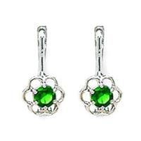 14k White Gold May Green 3mm Round CZ Flower Leverback Earrings Measures 12x6mm Jewelry for Women
