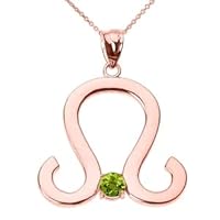 ROSE GOLD LEO ZODIAC SIGN AUGUST BIRTHSTONE PENDANT NECKLACE - Gold Purity:: 10K, Pendant/Necklace Option: Pendant With 20