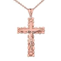CRUCIFIX NUGGET CROSS PENDANT NECKLACE IN GOLD (YELLOW/ROSE/WHITE) - Gold Purity:: 14K, Pendant/Necklace Option: Pendant With 20