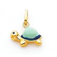 Quality Gold Green Enameled Turtle Charm, 14K Yellow Gold