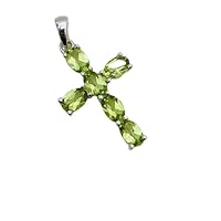 925 Sterling Silver Beautiful Green Peridot Cross Pendant With Chain Jewelry