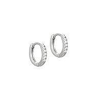 White Gold Plated 925 Silver 0.18 ct (J-K Color, I1-I2 Clarity) huggie hoop earrings, 10MM Pavé setting hoops, dainty White Gold hoops with diamonds.