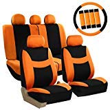 Automotive Seat Covers Orange Universal Fit Combo Set with Steering Wheel Cover and Seat Belt Pad fits most Cars, SUVs, and Trucks (Airbag Compatible and Split Bench) FH Group FB030ORANGE-COMBO