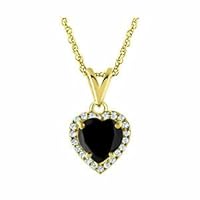 14K Yellow Gold Plated 1.00 Ct Heart Shape Black Diamond Halo Pendant Necklace