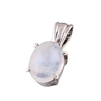 925 Sterling Silver Oval Rainbow Moonstone Pendant June Birthday Gift Jewelry