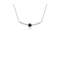 1 CT Round Created Blue Sapphire & Diamond Bar Pendant Necklace 14K White Gold Finish